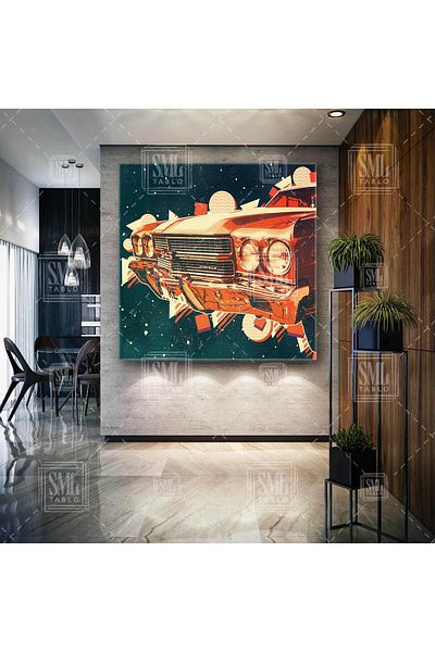 SML TABLO Ilustrație clasică mașină roșie Pictură pătrată decorativă retro pe pânză