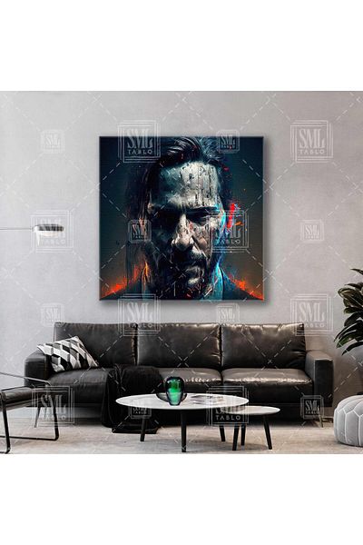 SML TABLO John Wick Εικονογράφηση Keanu Reeves Paint Splashes Τετράγωνος πίνακας σε καμβά