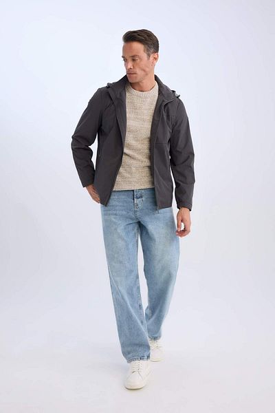 DeFacto Slim Fit Slim Fit Εποχιακό παλτό με κουκούλα με φερμουάρ D7451AX25SP