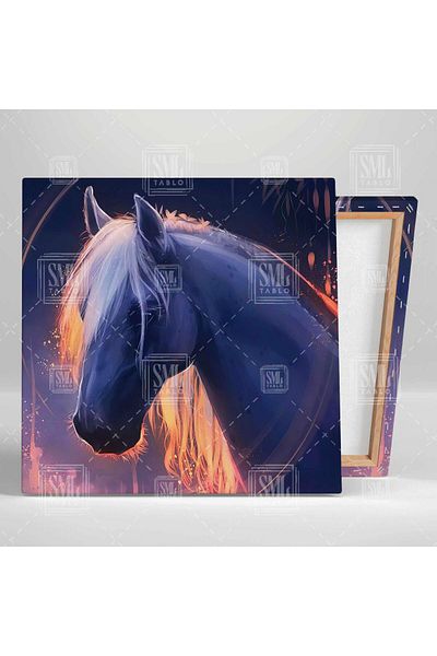 SML TABLO Noble White Horse Orange Light Reflections Ψηφιακό σχέδιο Ζώο Διακόσμηση Τετράγωνος πίνακας σε καμβά