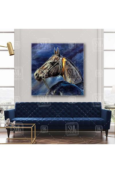 SML TABLO Noble Horse Λεπτομερής βούρτσα Αποτυπώματα Navy Blue Sky Animal Διακόσμηση Τετράγωνος πίνακας σε καμβά