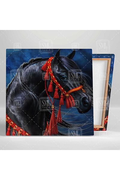 SML TABLO Ethnic Red Tassel Αξεσουάρ Μαύρο Noble Horse Animal Decoration Τετράγωνος πίνακας σε καμβά