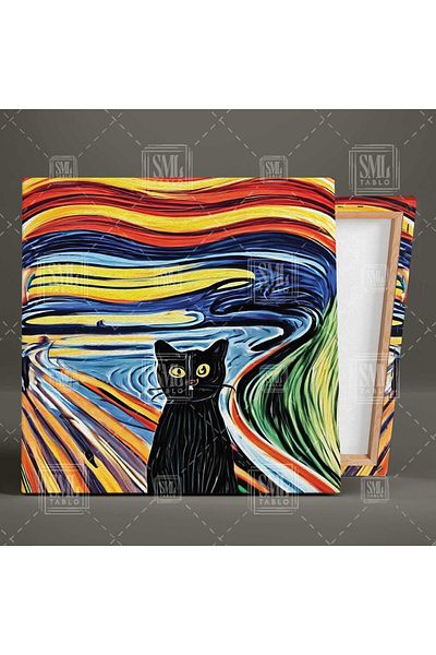 SML TABLO The Scream Table Cat Version Brush Stains Edvard Munch Square Canvas Print
