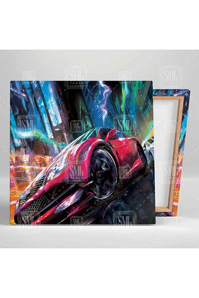 SML TABLO Red Car Street Racing Ilustrație Pictură pătrată pe pânză