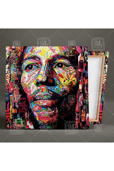 SML TABLO Bob Marley Collage Artă Tipografie Pictură pătrată pe pânză