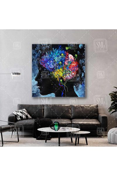 SML TABLO Femeie înflorită în capul ei Gândire Mind Square Canvas Painting