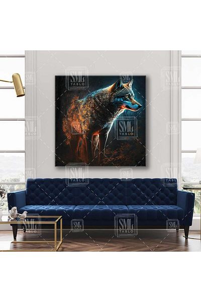 SML TABLO Ilustrație de lup care plimbă în pădure Animal Square Canvas Painting