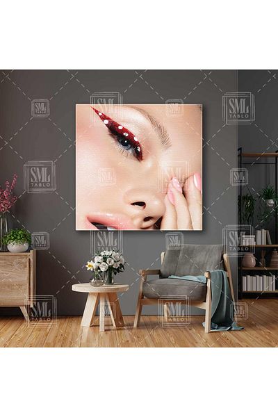 SML TABLO Eyeliner roșu cu buline Make Up Nail Design Pictură pătrată pe pânză
