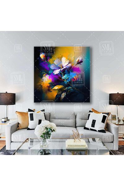 SML TABLO Πολύχρωμο Flower Bunch Brush Traces Nature Διακοσμητικό τετράγωνο ζωγραφική σε καμβά