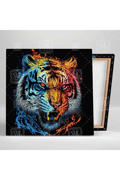 SML TABLO Albastru Portocaliu Roșu Roaring Tiger Graffiti Art Pictură pătrată pe pânză
