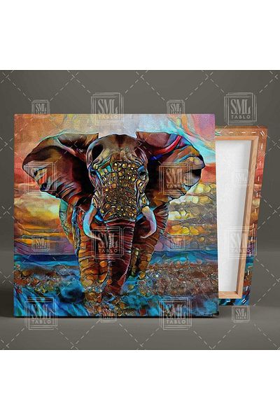 SML TABLO Pictură pe pânză pătrată cu elefant abstract cu inteligență artificială