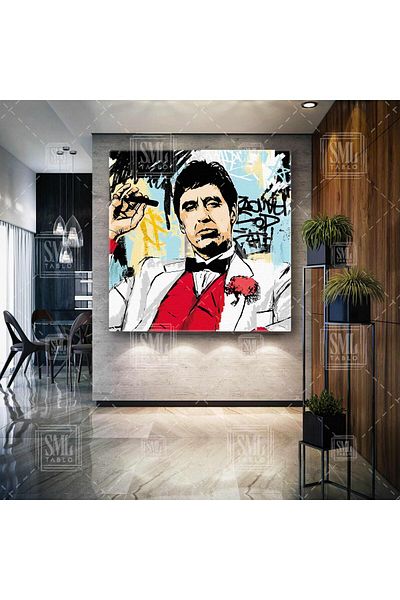 SML TABLO Al Pacino Τραυματισμένο πρόσωπο ουλή προσώπου γκράφιτι Street Art Τετράγωνος πίνακας σε καμβά