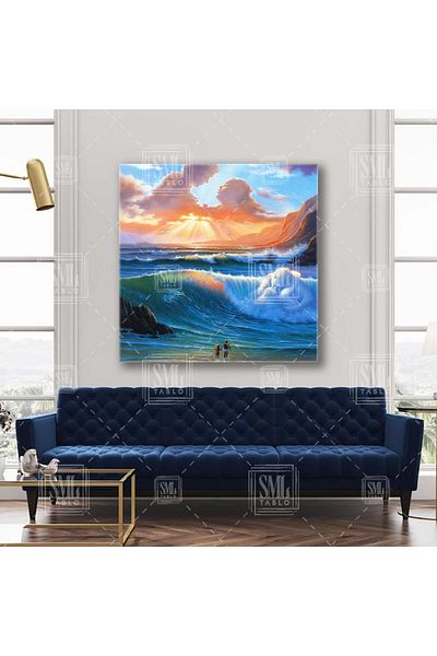 SML TABLO Over The Sea Sand Sky Love Love Decor romantic Pictură pătrată pe pânză