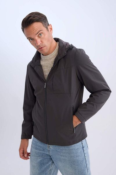 DeFacto Slim Fit Slim Fit Εποχιακό παλτό με κουκούλα με φερμουάρ D7451AX25SP