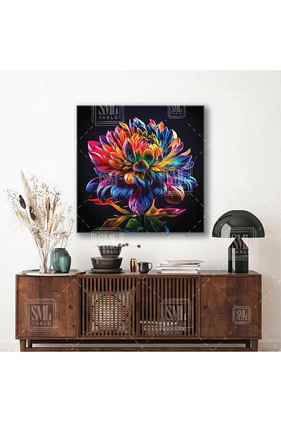 SML TABLO Χρυσάνθεμο Flower Artificial Intelligence Plant Decor Τετράγωνος πίνακας σε καμβά