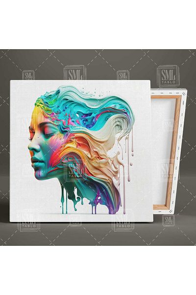 SML TABLO Πολύχρωμη ζωγραφική Flowing Marbling Art Γυναικείο πορτρέτο Μοντέρνο τετράγωνο ζωγραφική σε καμβά