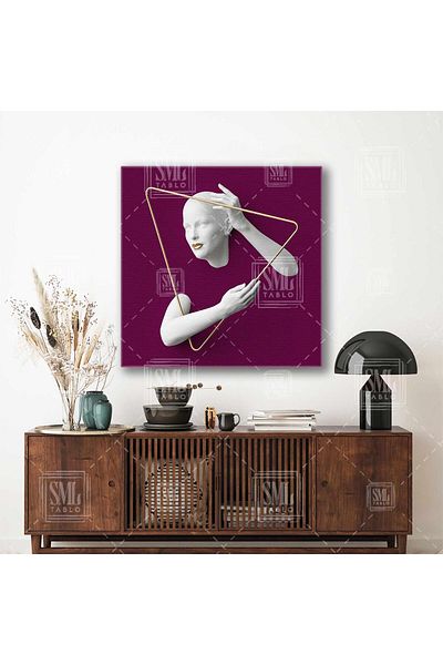 SML TABLO Rama cu detalii aurii din perete Fundal violet Pictură decorativă pătrată pe pânză