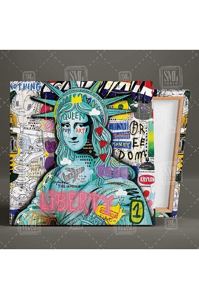 SML TABLO Mona Lisa Statuia Libertății Graffiti Street Art Street Art Pictură pătrată pe pânză