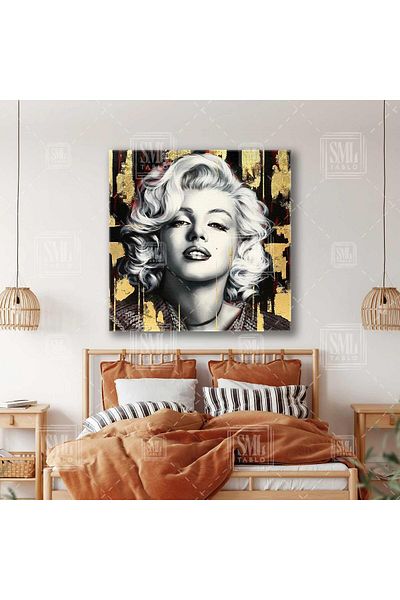SML TABLO Pictură pe pânză pătrată Marlyn Monroe Legend Player cu detalii aurii