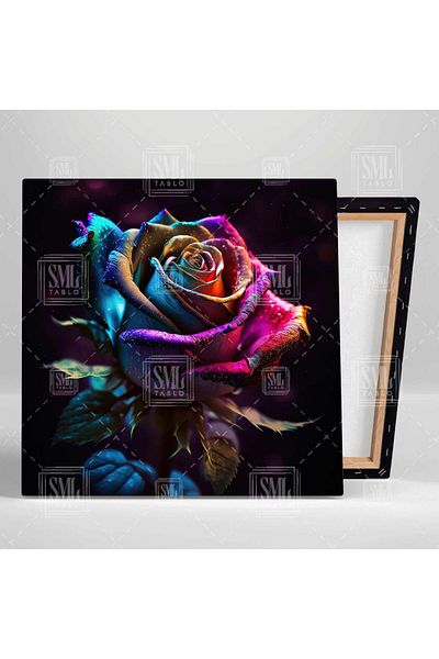 SML TABLO Roz Violet Albastru Trandafir Floare Decorativ Pătrat Canvas Art