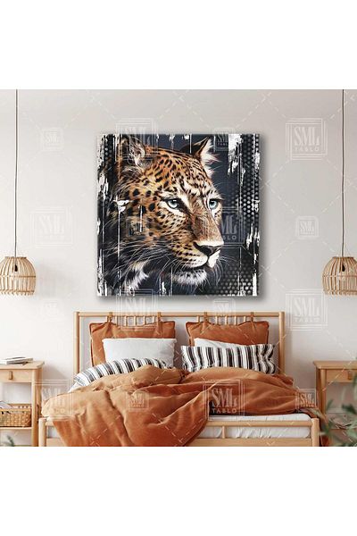 SML TABLO Blue Eyes Leopard Animal Decor Pictură pătrată pe pânză