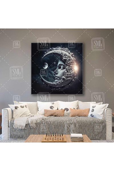 SML TABLO Σύμβολο του φεγγαριού Sleeping Moon Night Τετράγωνο ζωγραφική σε καμβά μεταξύ των αστεριών