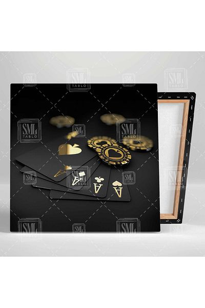 SML TABLO Carte de joc neagră și aurie As Tile Trophy Spade Fly Chip Pictură pătrată de lux pe pânză