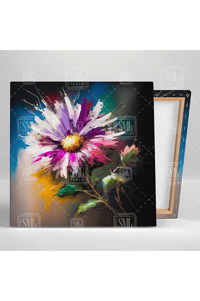 SML TABLO Pink Daisy Brush Marks Pictură decorativă pătrată pe pânză