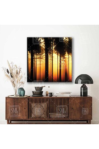 SML TABLO Peisaj de pădure de la apus de soare până la amurg Golden Hour Nature Square Canvas Painting