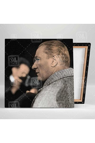 SML TABLO Γεροντίστας Μουστάφα Καμέλ Ατατούρκ Έγχρωμη Φωτογραφία Μεγάλος Οδηγός Τετράγωνος Πίνακας Καμβά