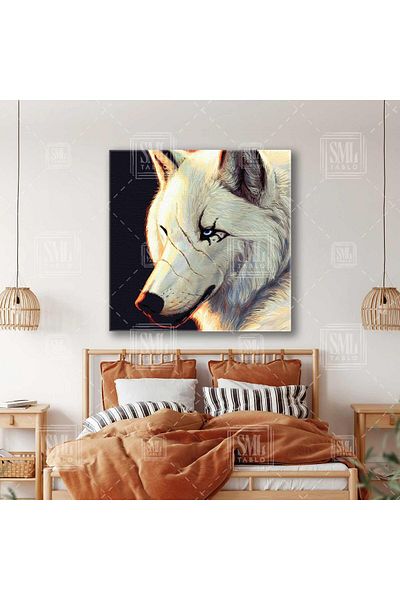SML TABLO Blue Eyed Rebel White Wolf White Wolf Animal Decor Τετράγωνος πίνακας σε καμβά