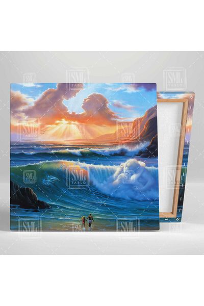 SML TABLO Over The Sea Sand Sky Love Love Decor romantic Pictură pătrată pe pânză
