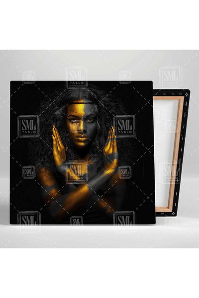 SML TABLO Pictură decorativă pătrată pe pânză pentru femei Amazon Rebel, aur și negru alb