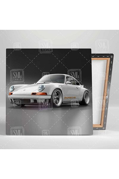 SML TABLO Λευκό Porsche Legend Classic Car Τετράγωνος πίνακας σε καμβά