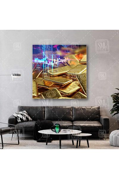 SML TABLO Gold Nuggets Digital Data Gold Decor Pictură pătrată pe pânză