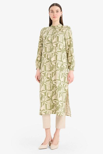 DeFacto Regular Fit Patterned Stand Collar Long Sleeve Above Knee Length Tunic D9861Ax25Sm