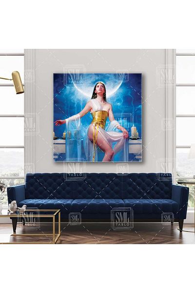 SML TABLO Moon Princess Candles με χρυσό λεπτομερές φόρεμα Νυχτερινό τετράγωνο ζωγραφική σε καμβά