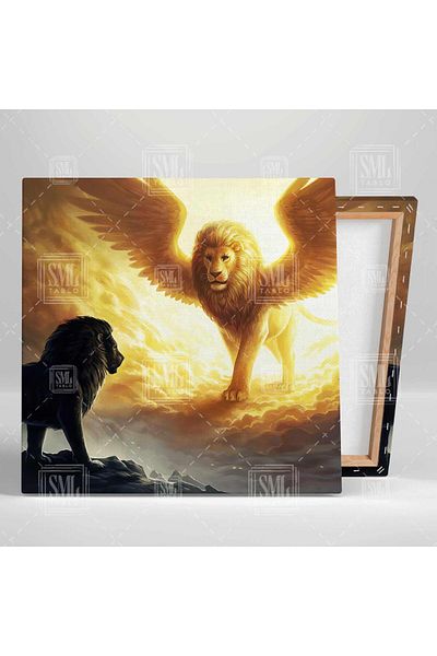 SML TABLO King of the Jungle Lion And Golden Lion με φτερά Ψηφιακό σχέδιο Τετράγωνος καμβάς