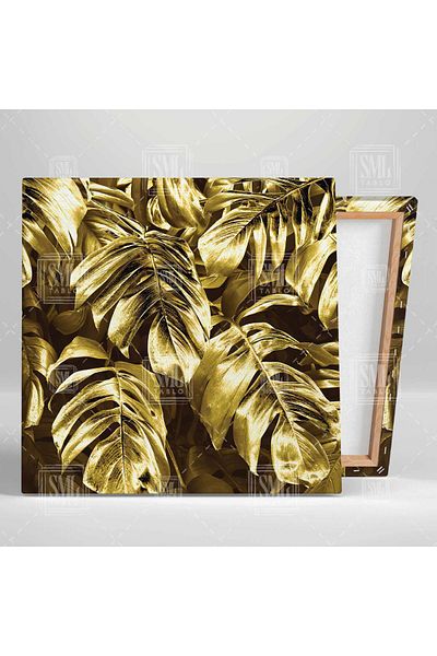 SML TABLO Frunze metalice aurii Decor frunze aurii Pictură pătrată pe pânză