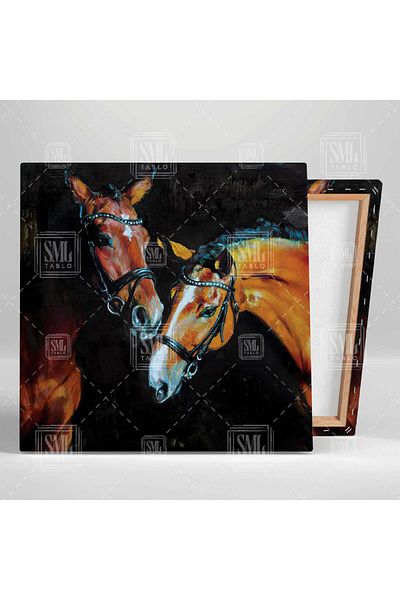 SML TABLO Maro Noble Horses Brush Traces Animal Square Canvas Painting