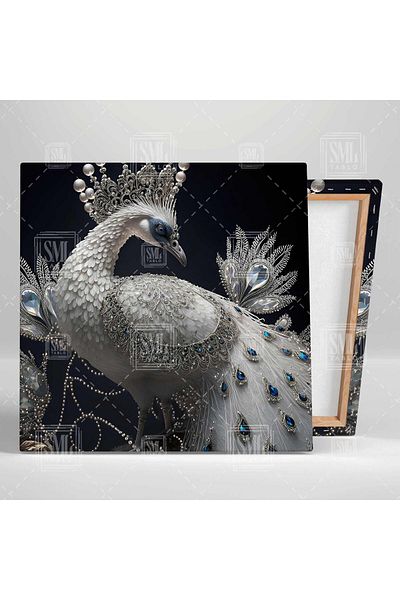 SML TABLO Διακοσμημένο με πολύτιμους λίθους Peacock Sapphire Pearl Crystal Noble Bird Τετράγωνος πίνακας σε καμβά