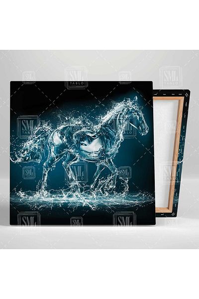 SML TABLO Cai Aqua Horse Decor Pătrat Pictură pe pânză cu stropi de apă