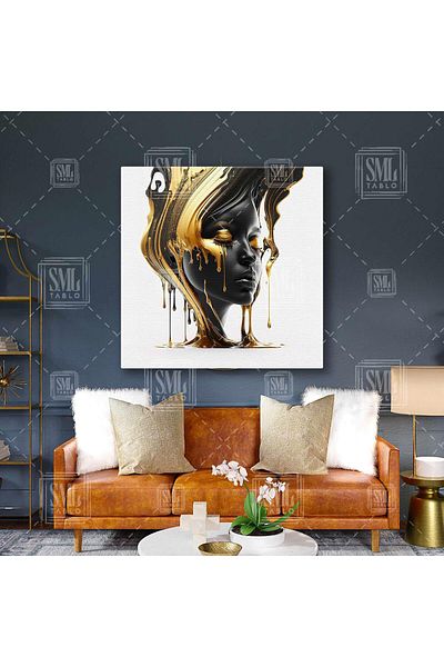 SML TABLO Μαύρο και χρυσό ζωγραφικής Flowing Marbling Art Γυναικείο πορτρέτο Μοντέρνο τετράγωνο ζωγραφική σε καμβά