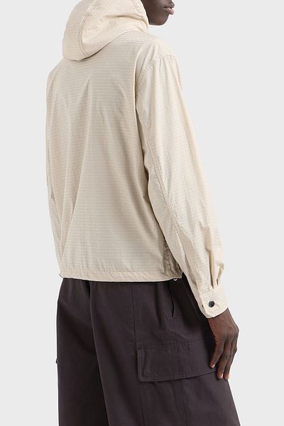 Emporio Armani Men's Letter Motif Hooded Collar Long Sleeve Snap Closure Beige Coat Em 001003   Af15384-U1098