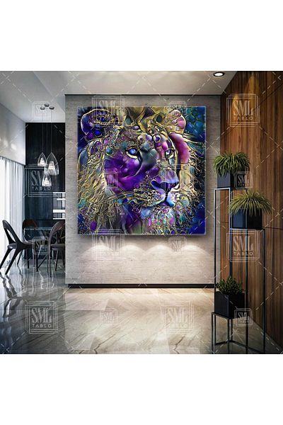 SML TABLO Modeluri abstracte de leu mov nobil din simboluri etnice Animal Square Canvas Painting