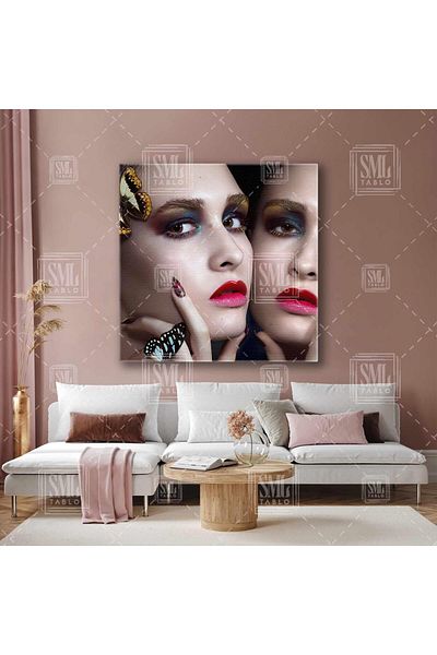 SML TABLO Machiaj colorat pentru femeie cu oglindă, accesorii fluture, pictură pătrată pe pânză