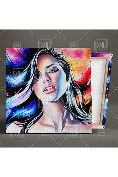 SML TABLO Πορτρέτο Adriana Lima Ακουαρέλα Ψηφιακή Τέχνη Τετράγωνη ζωγραφική σε καμβά