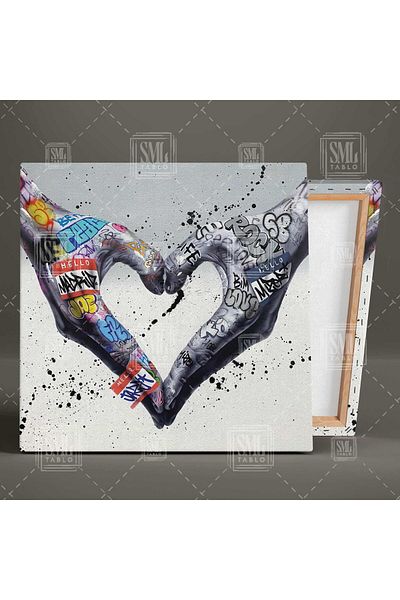SML TABLO Artă de stradă Graffiti care face inimă cu mâinile sale Pictură pe pânză pătrată