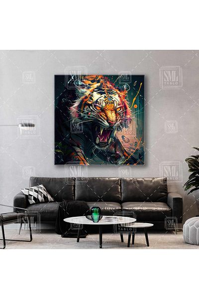 SML TABLO Strong Tiger Paint Splashes Graffiti Street Art Pictură pătrată pe pânză