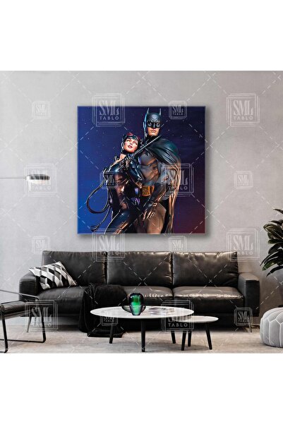 SML TABLO Zagrljaj Batmana i mačka žena na platnu sa slikama iz Gotham Cityja